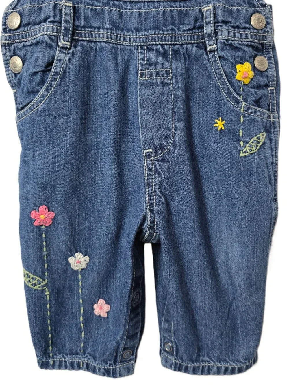 Vintage Baby GAP Denim Overalls 3 6 month Embroidery Flower Fall Pumpkin Y2K 90s